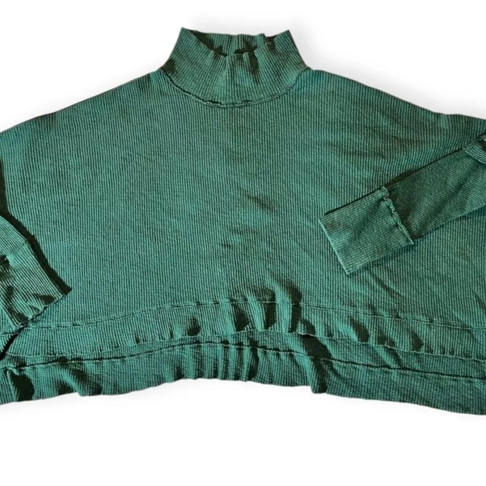 Free People Green cropped turtleneck sweater with ruffle detai